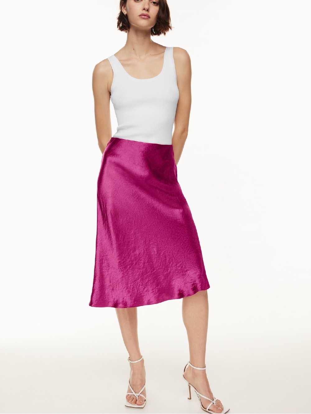 Aritzia Babaton Slip Satin Midi Skirt Magenta